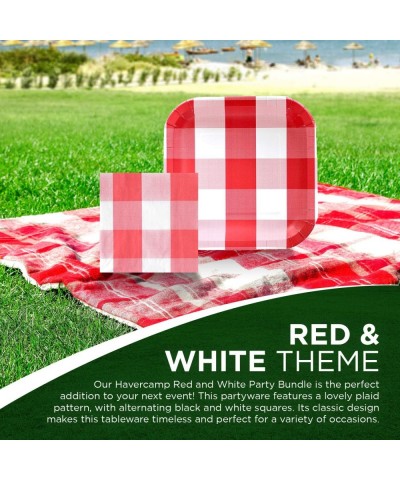 Red and White Party Bundle - Dinner Plates and Luncheon Napkins - Great for Lumberjack Themed Events- Rustic Birthday Party- ...