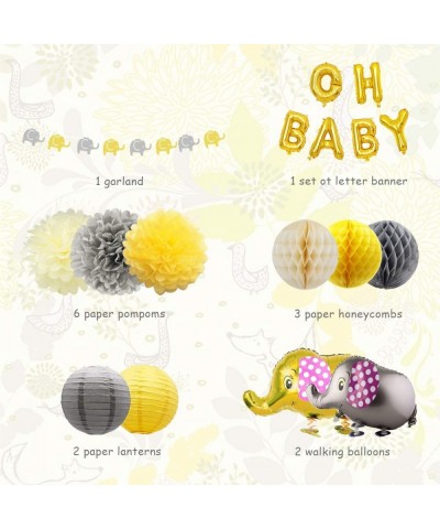 Baby Shower Decorations Neutral for Boy or Girl- Baby Shower Yellow and Gray Elephant Theme Paper Pom Poms and Lanterns- Elep...