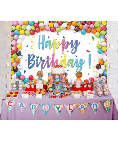 7x5ft Rainbow Candy Happy Birthday Backdrop Sweet Lollipop Candyland Photography Background Birthday Party Supplies Cake Tabl...