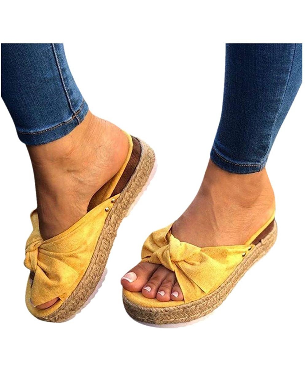 Sandals for Women Platform Shoes Fashion 2020 Summer Flower Shoes Casual Daily Slip On Thick Bottom Slippers - T-yellow - C91...