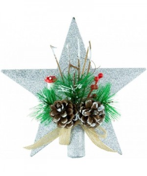 Silver Star with Berries and Pinecones Christmas Tree Topper - Festive Christmas Decor - Sparkling Shatter Resistant Plastic ...